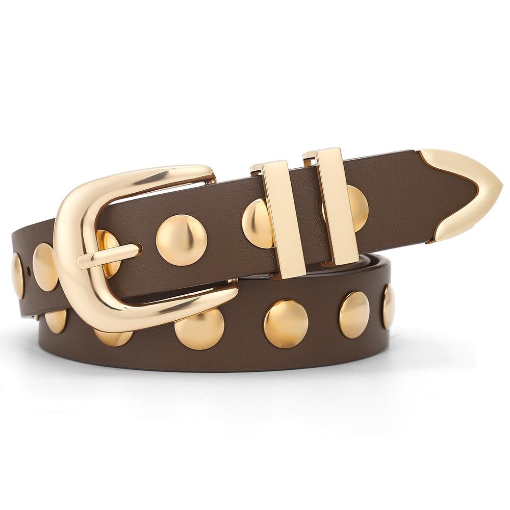 6494 Women Studded Belt For Jeans Dress Fashion Punk Leather Belt Black Belt